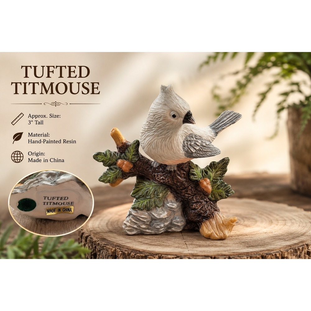 Tufted Titmouse Bird Figurine Hand Painted Resin 3 Inch Songbird Nature Decor